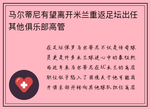 马尔蒂尼有望离开米兰重返足坛出任其他俱乐部高管 马尔蒂尼有望离开米兰重返足坛出任其他俱乐部高管